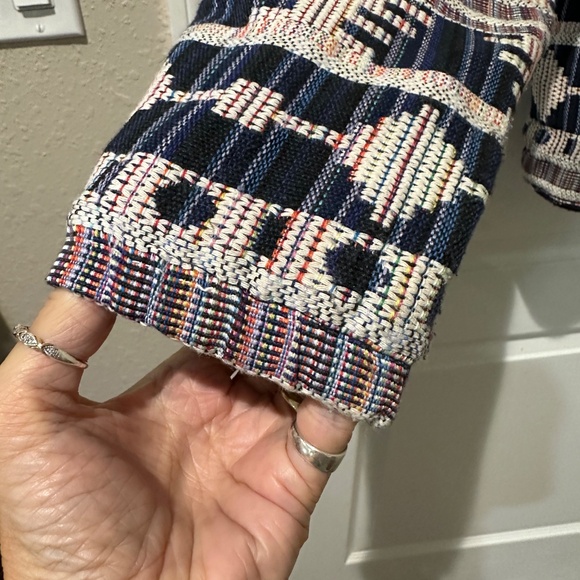 Iconic by Iskia Cream  Black Aztec Tribal Print Embellished Tapestry  Jacket - Picture 6 of 15